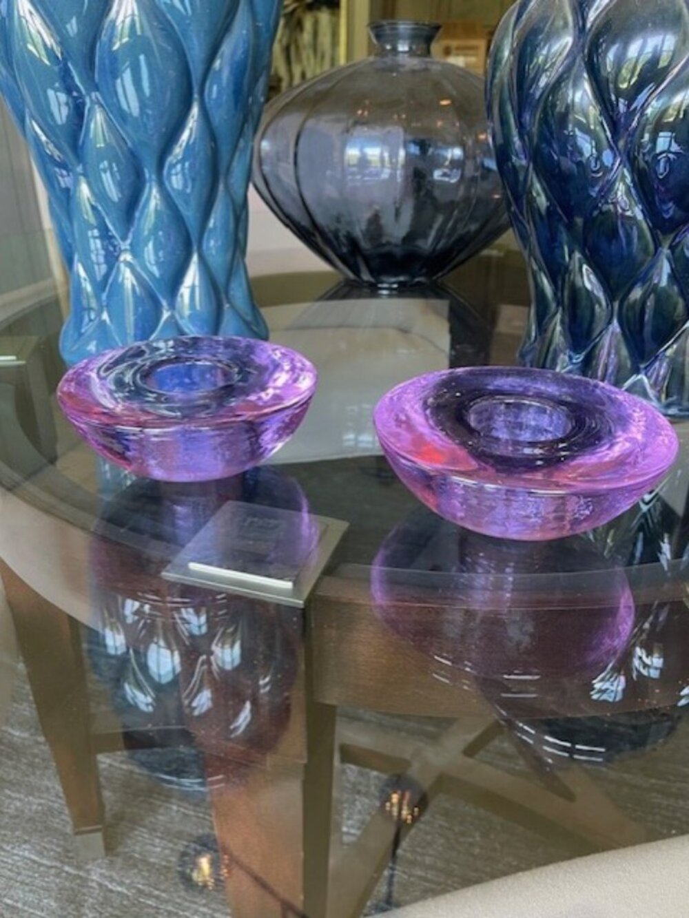 Two Glass purple tea light candle holders